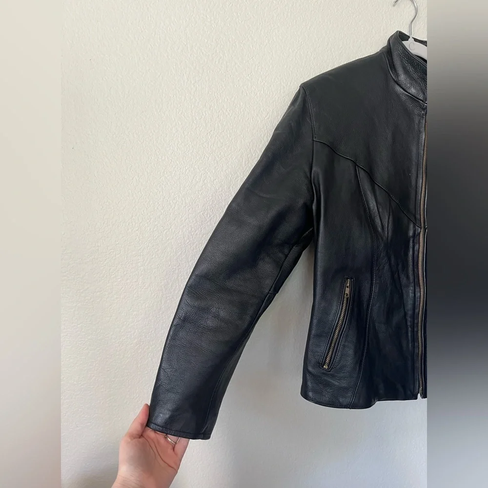 Motorcycle Apparel Industry Shaf Black Motorcycle Leather Jacket Men’s Size L